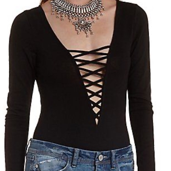 Black lace front bodysuit - Picture 1 of 6